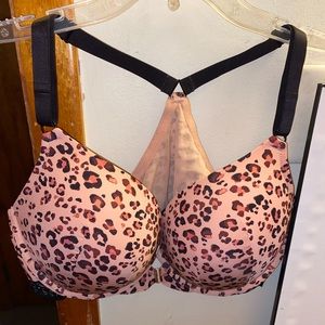 Leopard print racer back bra with front clasp